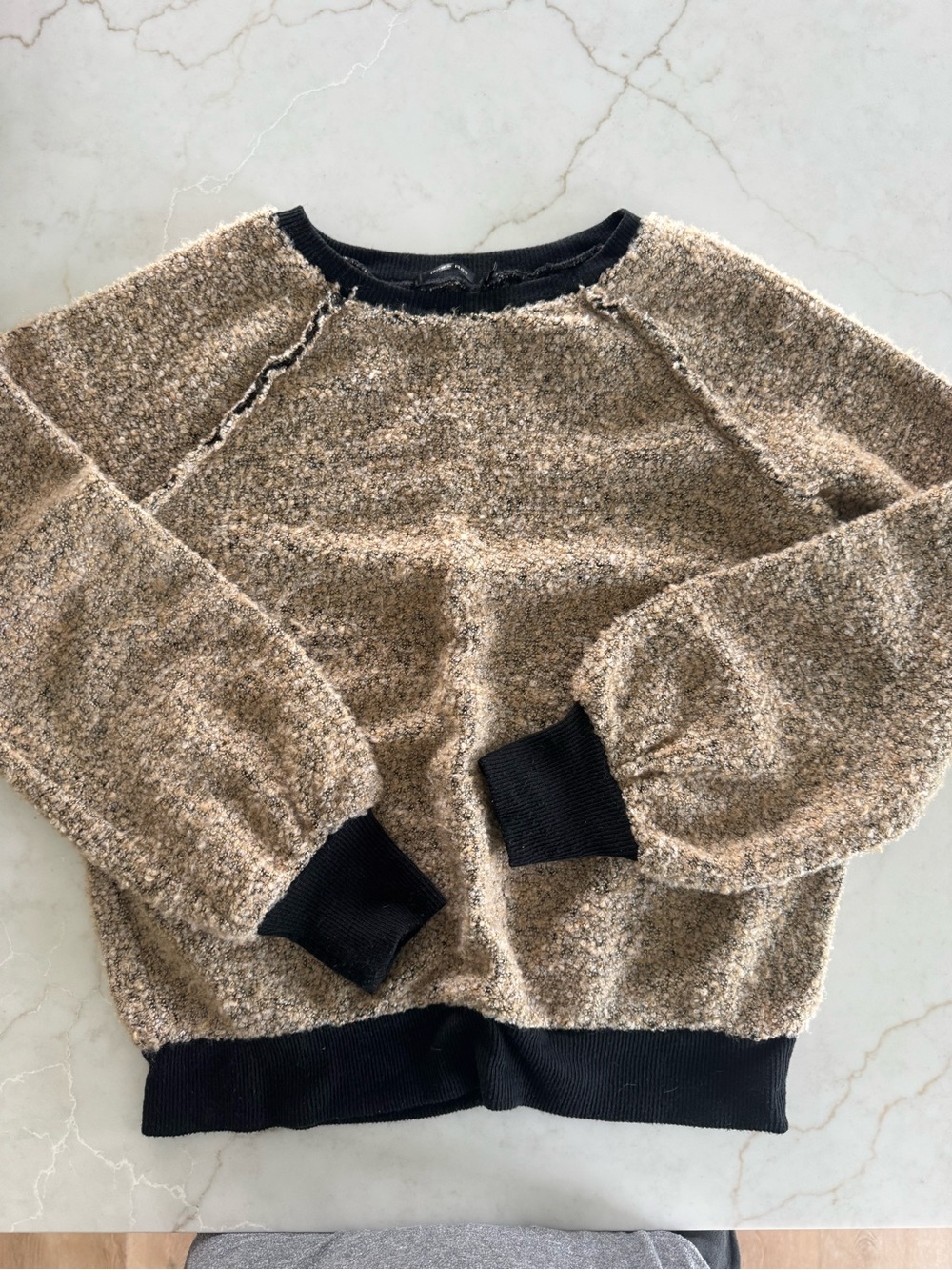 Doe & Rae Beige and Black Crewneck Sweater